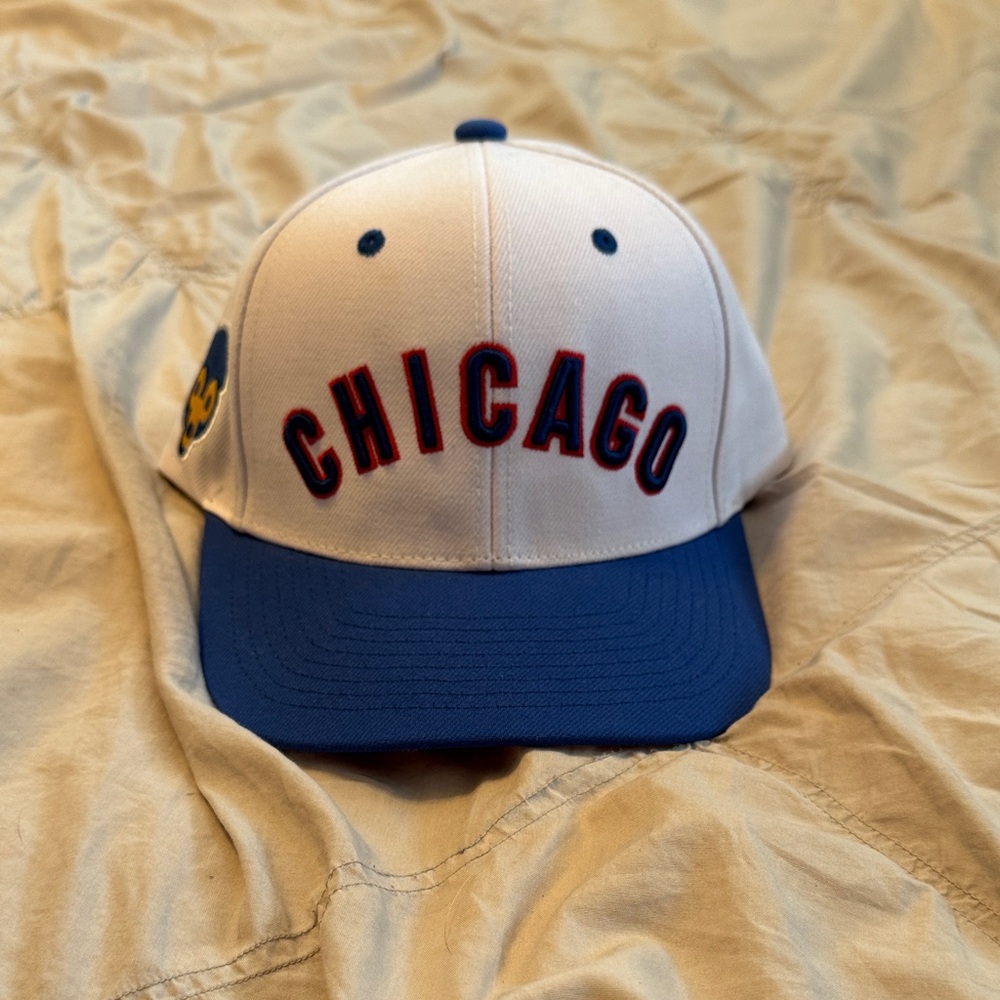 Chicago Cubs snap-back hat.